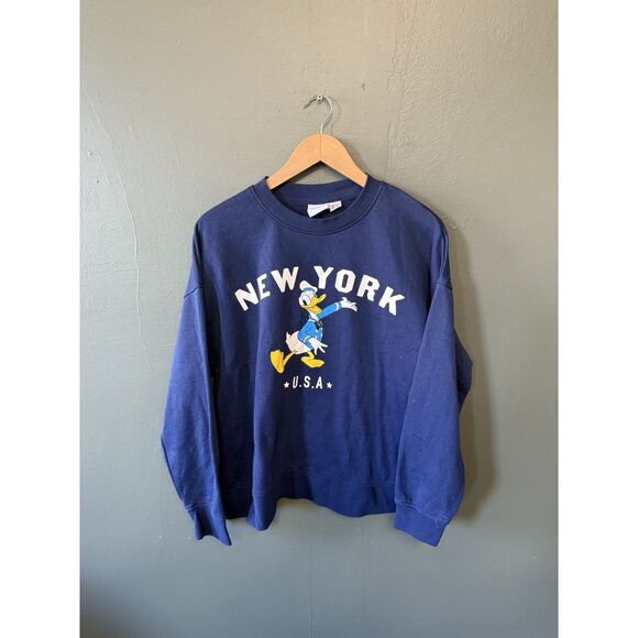 Disney Adult Blue Donald Duck New York Graphic Pulllover Sweatshirt Size Large - Picture 1 of 3